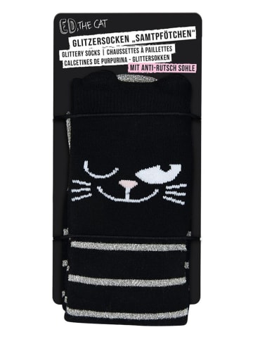 moses. Antislip-glittersokken "Ed, the Cat" zwart
