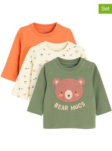 COOL CLUB 3-delige set: longsleeves oranje/groen/crème