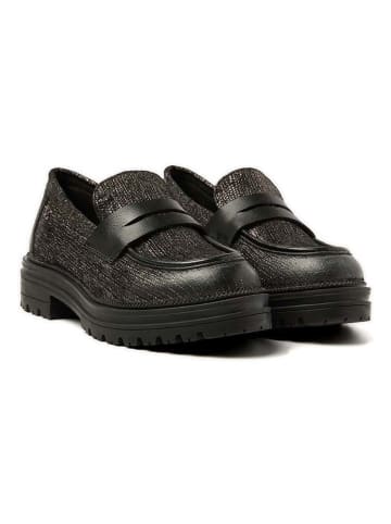 Lazamani Leren mocassins zilverkleurig/zwart