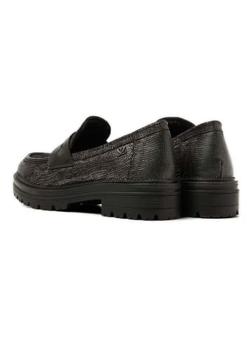 Lazamani Leren mocassins zilverkleurig/zwart