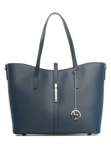 Lia Biassoni Leder-Schultertasche "Parma" in Dunkelblau - (B)40 x (H)27 x (T)16 cm