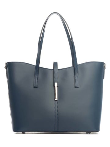 Lia Biassoni Leder-Schultertasche "Parma" in Dunkelblau - (B)40 x (H)27 x (T)16 cm