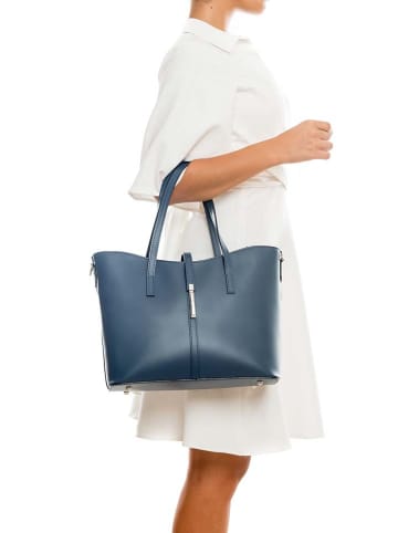 Lia Biassoni Leder-Schultertasche "Parma" in Dunkelblau - (B)40 x (H)27 x (T)16 cm