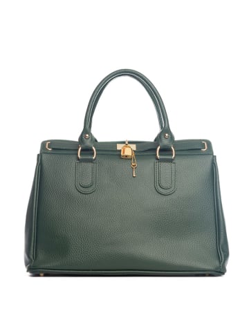 Lucca Baldi Leder-Henkeltasche "Nure" in Dunkelgrün - (B)36 x (H)28 x (T)18 cm
