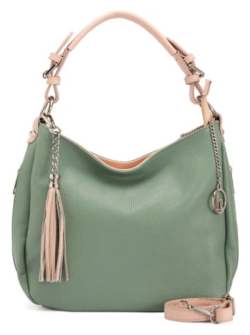 Lia Biassoni Leder-Schultertasche "Garga" in Grün - (B)36 x (H)26 x (T)10 cm