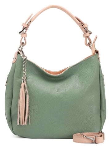 Lia Biassoni Leder-Schultertasche "Garga" in Grün - (B)36 x (H)26 x (T)10 cm