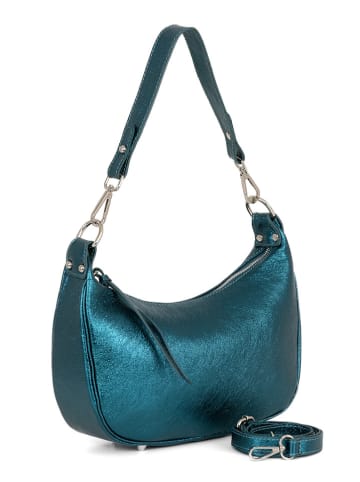Lucca Baldi Leder-Schultertasche "Caldonazzo" in Blau - (B)30 x (H)17 x (T)7 cm
