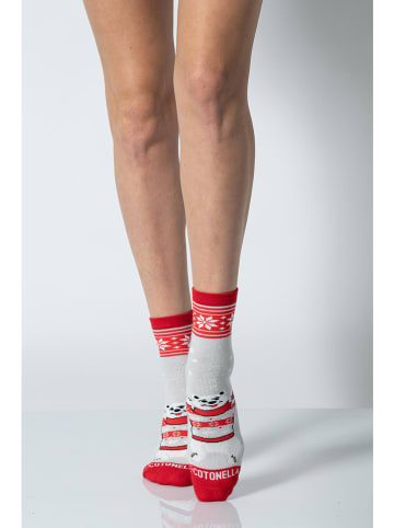 COTONELLA Socken in Grau/ Rot