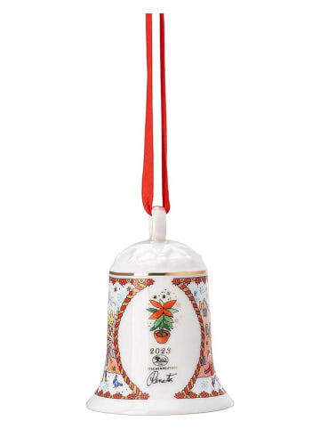 Hutschenreuther Dzwonek choinkowy w kolorze czerwono-białym - wys. 7,5 x Ø 5,3 cm