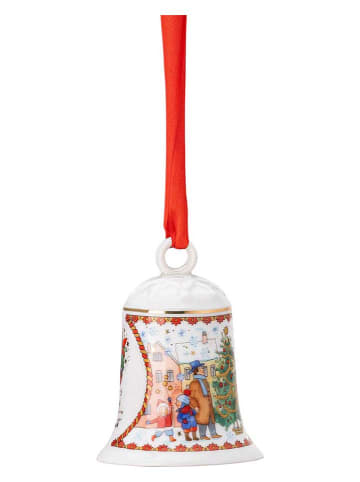 Hutschenreuther Dzwonek choinkowy w kolorze czerwono-białym - wys. 7,5 x Ø 5,3 cm