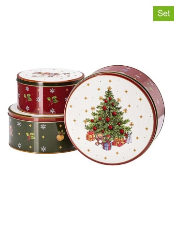 Hutschenreuther 3-delige set: koektrommels "Happy Wintertime" rood/groen
