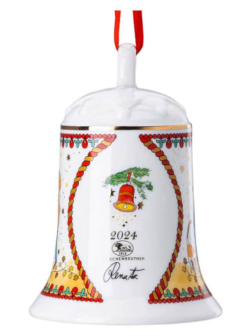 Hutschenreuther Dzwonek choinkowy w kolorze biało-czerwonym - wys. 12 x Ø 8 cm
