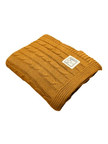 Kaiser Naturfellprodukte Koc niemowlęcy "Cable Knitt" w kolorze żółtym - 100 x 80 cm