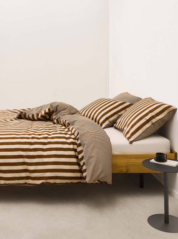 Marc O'Polo Satin-Bettwäsche-Set " Classic Stripe" in Hellbraun/ Creme