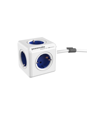 Designnest Steckdosenmultiplikator ''PowerCube'' in Weiß/ Blau - (B)7 x (H)7 x (T)11 cm