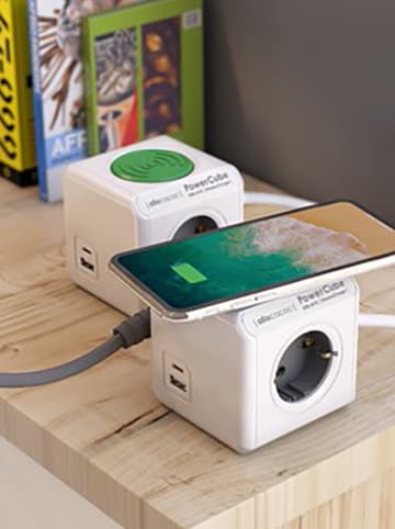 Designnest Ladestation ''PowerCube'' in Weiß/ Grün - (B)7 x (H)7 x (T)11 cm