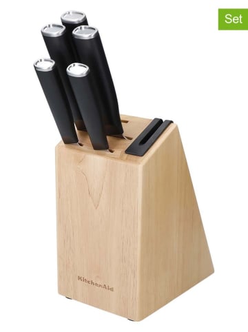 KitchenAid 6tlg. Messerblock-Set in Hellbraun/ Schwarz