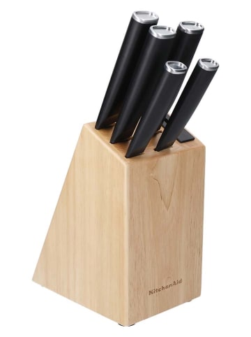 KitchenAid 6tlg. Messerblock-Set in Hellbraun/ Schwarz