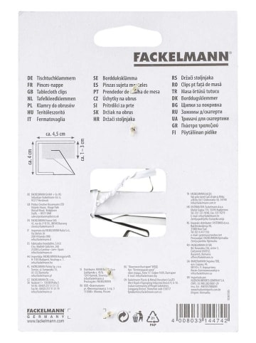 Fackelmann 8-delige set: tafelkleedklemmen wit - (L)4,5 x (B)1,5 cm