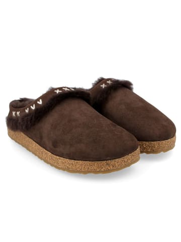 HAFLINGER Leren pantoffels donkerbruin