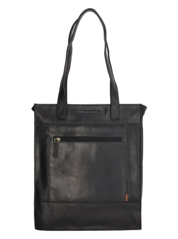 HIDE & STITCHES Leder-Schultertasche in Schwarz - (B)30,5 x (H)36 x (T)9 cm