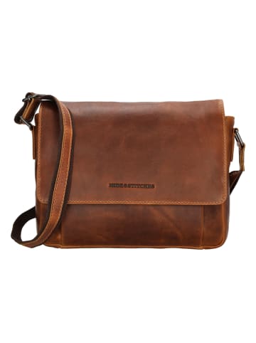 HIDE & STITCHES Leder-Umhängetasche in Cognac - (B)28 x (H)19 x (T)7 cm