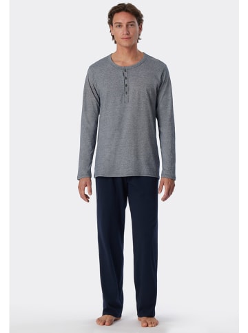 Schiesser Pyjama grijs/donkerblauw