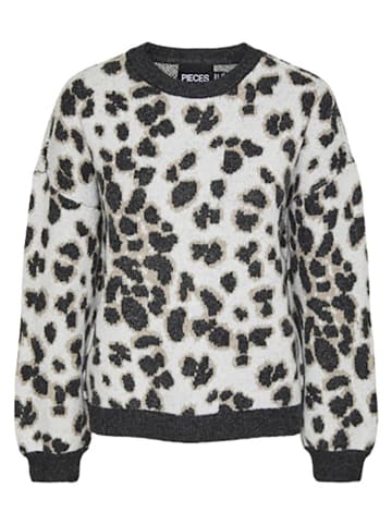 Pieces Sweter w kolorze biało-antracytowym