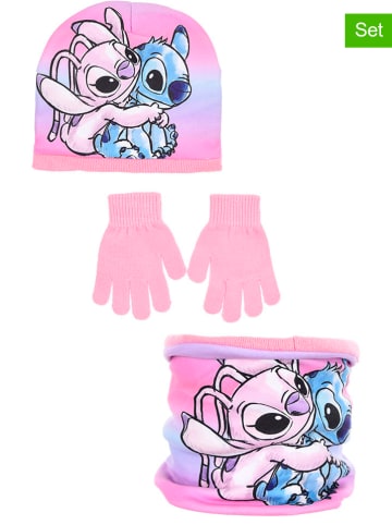 Lilo & Stitch 3tlg. Winteraccessoires-Set "Lilo et Stitch" in Rosa/ Hellblau