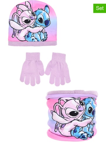 Lilo & Stitch 3tlg. Winteraccessoires-Set "Lilo et Stitch" in Lila/ Hellblau
