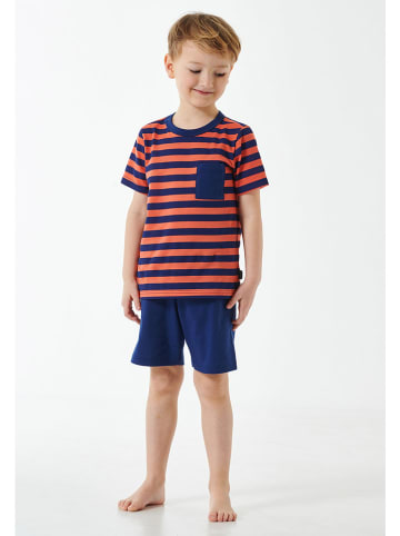 Schiesser Pyjama in Orange/ Dunkelblau