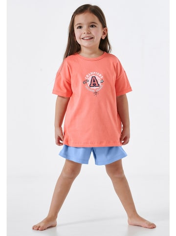 Schiesser Pyjama oranje/lichtblauw