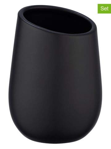 Wenko 2er-Set: Zahnputzbecher ''Badi'' in Schwarz - (H)11 x Ø 8 cm