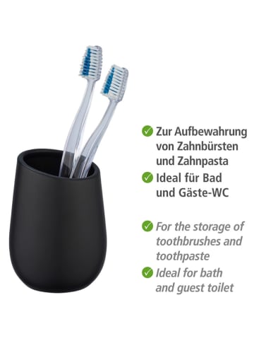 Wenko 2-delige set: tandenborstelbekers ''Badi'' zwart - (H)11 x Ø 8 cm