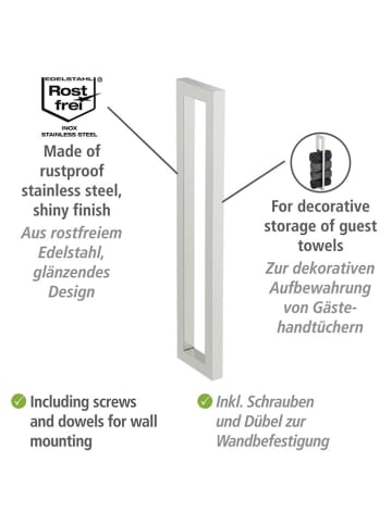 Wenko Handdoekhouder ''Reitani'' zilverkleurig - (B)2 x (H)40 x (D)9 cm