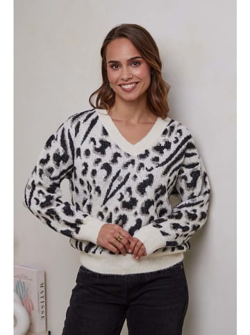 Soft Cashmere Pullover in Weiß/ Schwarz