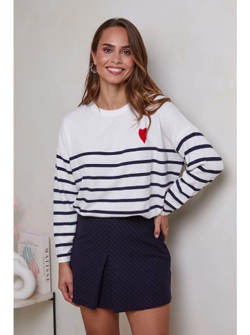Soft Cashmere Pullover in Weiß/ Dunkelblau