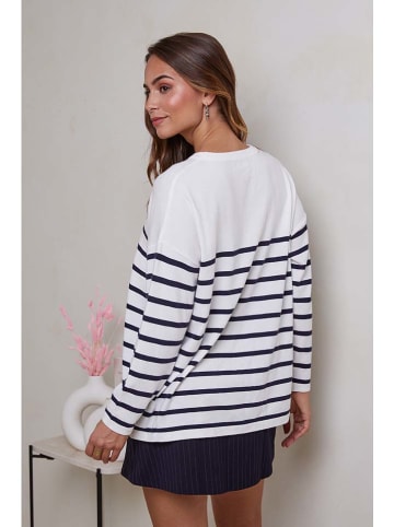 Soft Cashmere Pullover in Weiß/ Dunkelblau
