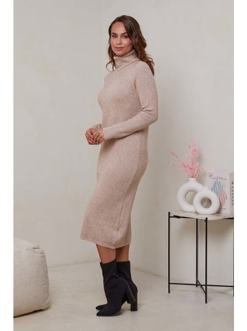 Soft Cashmere Sukienka dzianinowa w kolorze beżowym