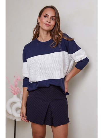 Soft Cashmere Pullover in Dunkelblau/ Weiß