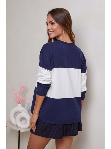 Soft Cashmere Trui donkerblauw/wit