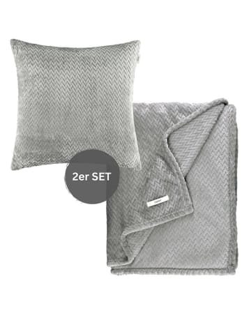 ESPRIT 2tlg. Set: Plaid & Kissenhülle "Comfy" in Grau