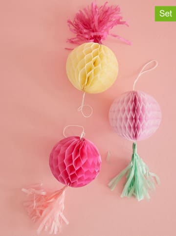 Rice 3-delige set: decoratieve hangers roze/geel - Ø 10 cm