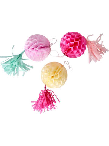 Rice 3er-Set: Dekoanhänger in Pink/ Gelb - Ø 10 cm
