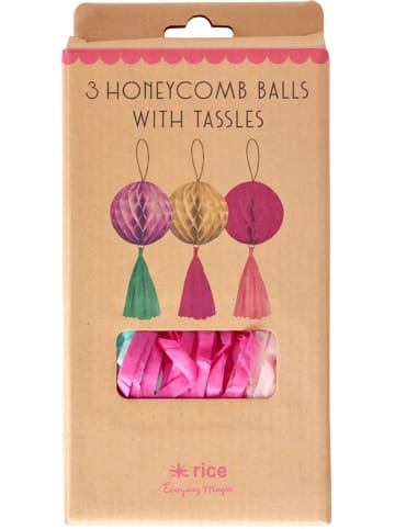 Rice 3-delige set: decoratieve hangers roze/geel - Ø 10 cm