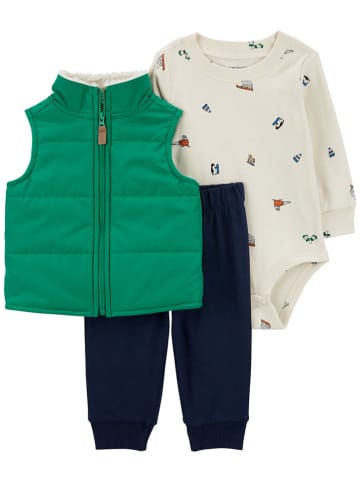 carter's 3tlg. Outfit in Grün/ Dunkelblau/ Creme