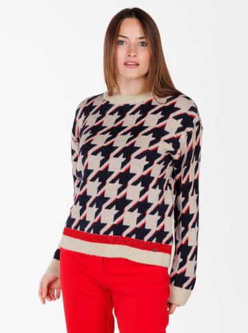 KEY LARGO Sweter "Check" w kolorze beżowo-czarnym