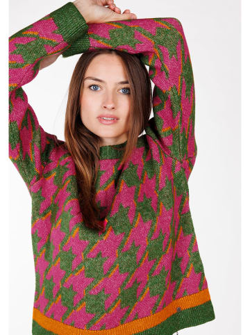 KEY LARGO Pullover "Check" in Grün/ Pink