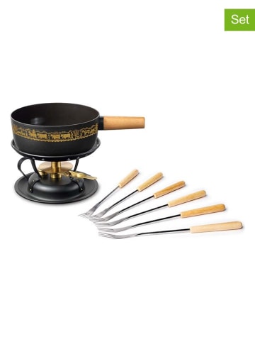 Stöckli 8tlg. Fondue-Set "Alpaufzug" in Schwarz - 2,6 l