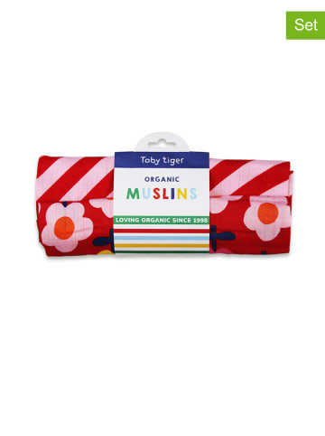 Toby Tiger 2-delige set: spuugdoeken rood/meerkleurig - (L)75 x (B)75 cm